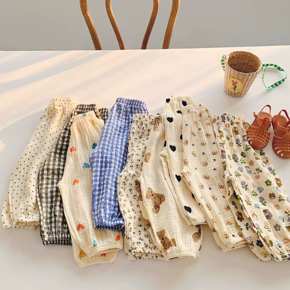 Quần chống muỗi bằng vải cotton dành cho trẻ em 2025 mùa hè và mùa thu kiểu dáng mỏng bé trai và bé gái quần đèn lồng thoải mái quần rộng kiểu harem quần dài đa năng