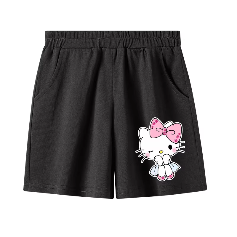 Quần short cotton nguyên chất dành cho bé gái mặc ngoài hình hoạt hình hellokity mèo con dễ thương quần thường ngày cho bé gái mùa hè mỏng và thoáng khí