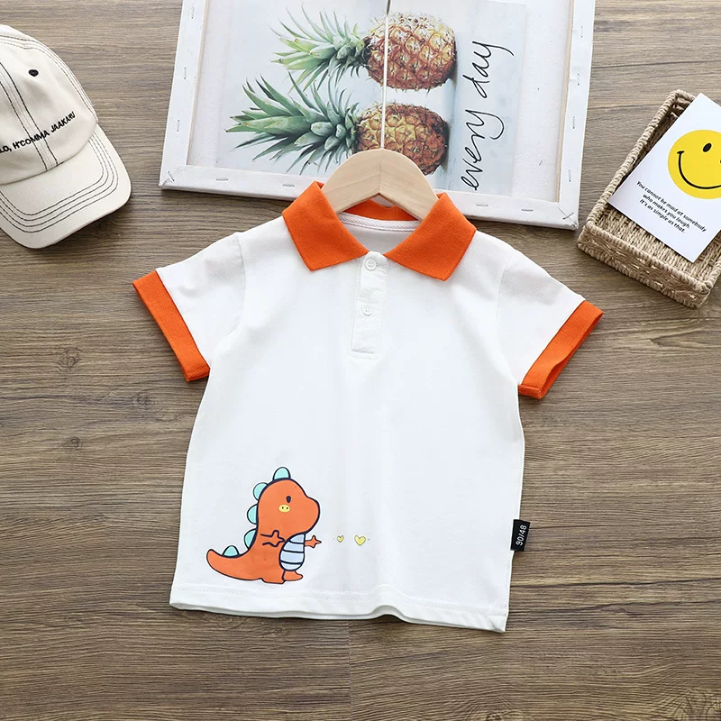 Áo polo bé trai có cổ, chất liệu cotton nguyên chất, kiểu dáng thời trang mùa hè mới, áo thun ngắn tay họa tiết khủng long trẻ em, kiểu dáng thời thượng 2