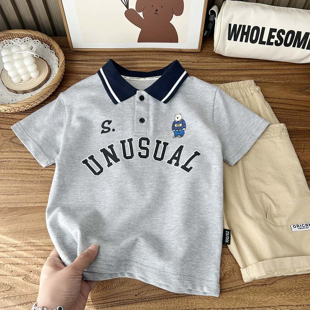 Áo polo bé trai có cổ, kiểu Hàn Quốc, đa năng, mẫu mới hè 2025, áo thun cotton thời trang cho trẻ em, áo ngắn tay cho bé