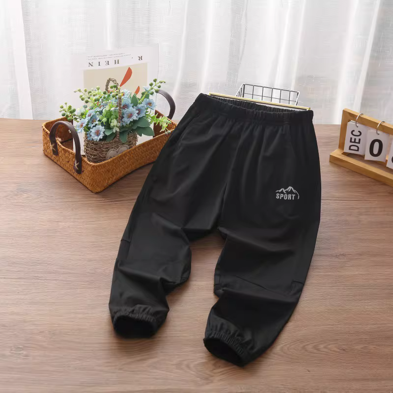 Quần thể thao nhanh khô cho bé trai mùa xuân/hè 2025, quần dài trẻ em mặc thường ngày, dáng rộng, dành cho trẻ lớn, chất liệu thun co giãn, chống muỗi mùa hè