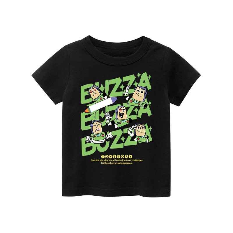 Áo thun bé trai 100% cotton nguyên chất, tay ngắn, mẫu hè 2025 mới, họa tiết hoạt hình Buzz Lightyear, áo lót trẻ em thời trang