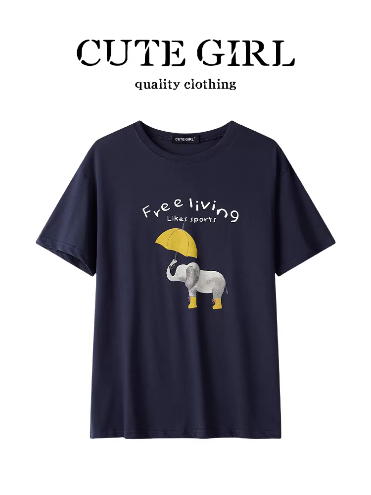 Áo thun ngắn tay cổ tròn dáng rộng in hình hoạt hình phong cách Hàn Quốc dễ thương dành cho nữ, áo mùa hè đa năng và sành điệu giúp bạn trông trẻ trung hơn