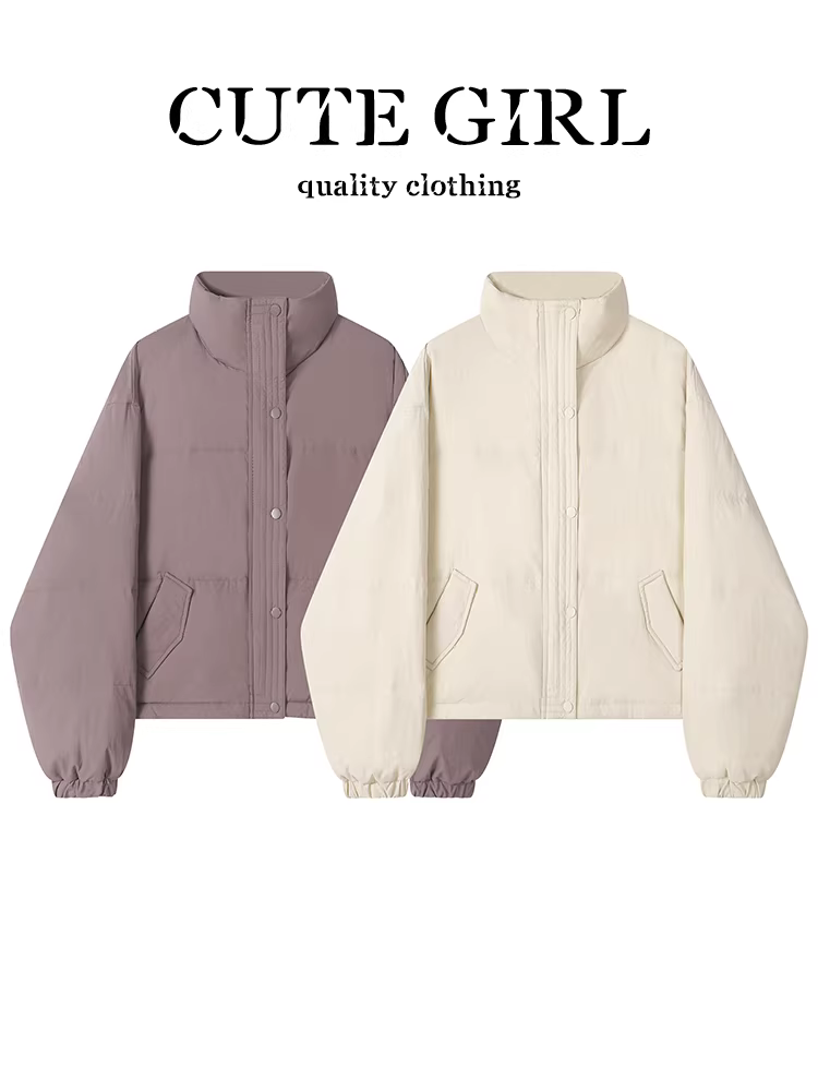 Áo khoác phao ngắn cổ đứng phong cách Hàn Quốc CuteGirl dành cho nữ thiết kế thu đông 2025, dáng rộng, giản dị, đa năng
