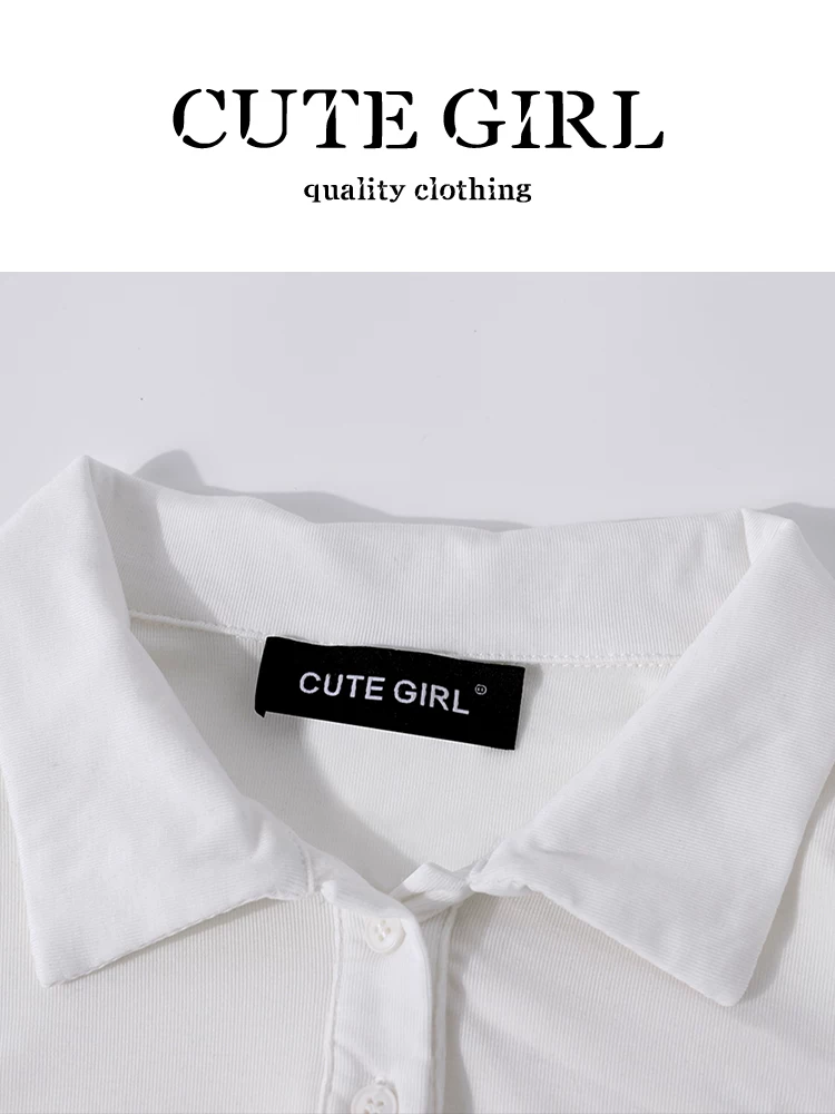 Bộ trang phục ánh trăng trắng tinh khiết của CuteGirl dành cho nữ mùa hè Áo thun ngắn tay cổ trắng có cổ váy chữ A Bộ hai món