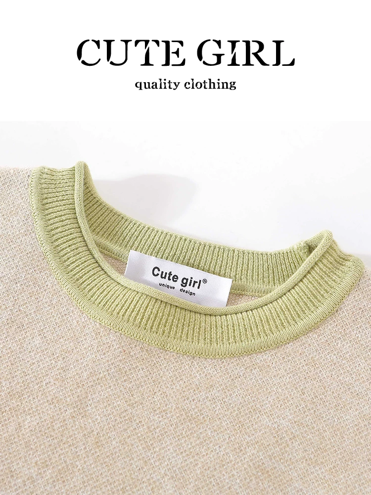 Áo len cổ tròn jacquard lấy cảm hứng từ hoạt hình của CuteGirl dành cho nữ, mùa thu đông, kiểu dáng thời trang, dáng rộng, giản dị, đa năng, áo giảm tuổi tác.