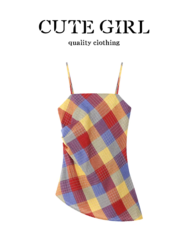 CuteGirl Áo yếm kẻ sọc phong cách retro ngọt ngào của Hàn Quốc dành cho nữ mùa hè áo khoác ngoài không đều thắt eo giảm tuổi tác