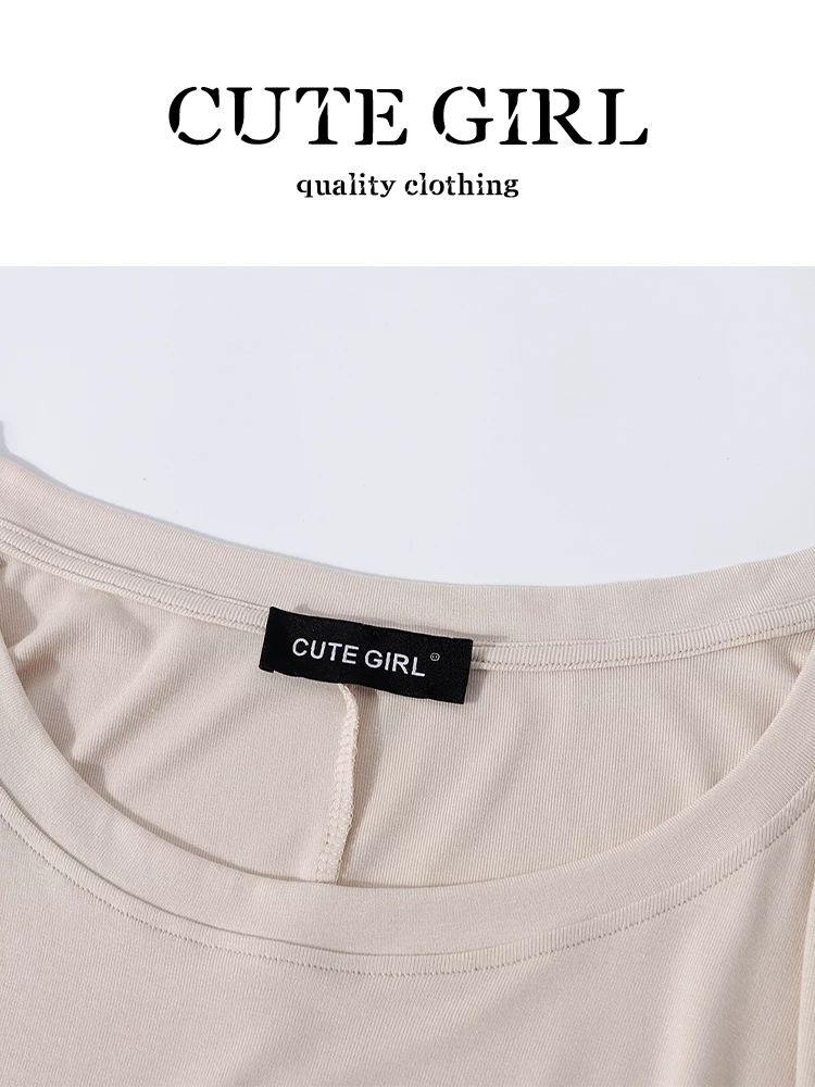 CuteGirl phong cách Hàn Quốc phong cách thuần khiết khao khát áo thun dài tay cổ tròn dây buộc áo nữ mùa thu dáng ôm đa năng bộ hai món