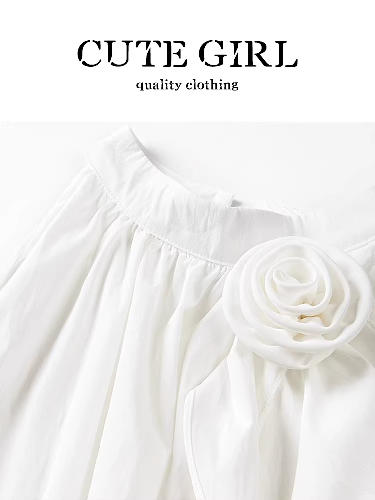 Áo ba lỗ cổ yếm có dây buộc hoa ba chiều màu trắng cao cấp phong cách Pháp dành cho nữ, áo thun ôm eo mùa hè giúp giảm béo