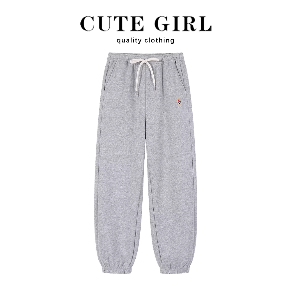 Quần jogger nữ chất liệu nỉ lót lông, màu xám, kiểu dáng dễ thương, nhỏ nhắn, mùa thu đông 2025, kiểu dáng mới, phong cách thường ngày, quần ống rộng