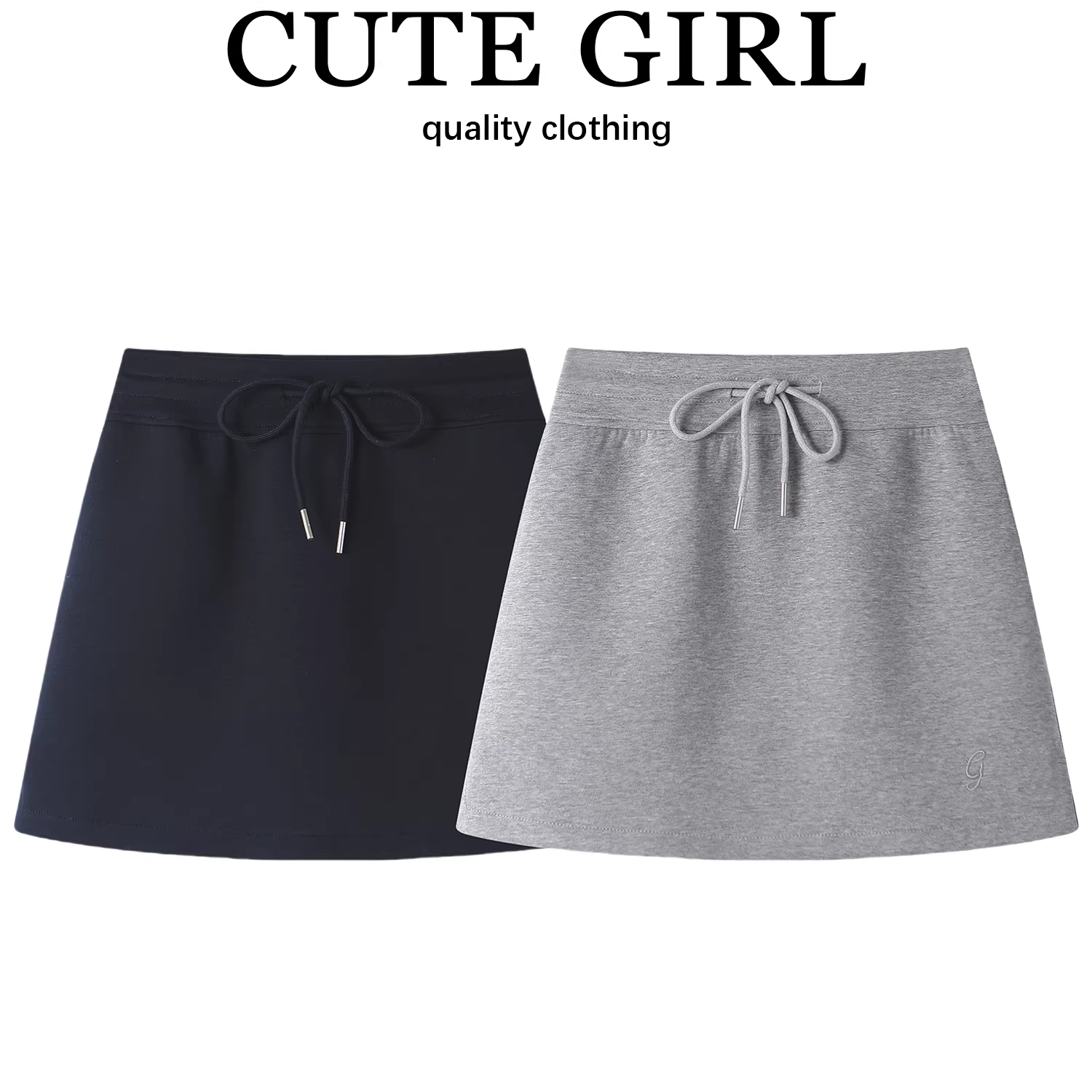 Váy eo thun có dây rút màu xám giảm tuổi theo phong cách Hàn Quốc dành cho nữ, váy bodycon cạp cao thể thao mùa xuân.