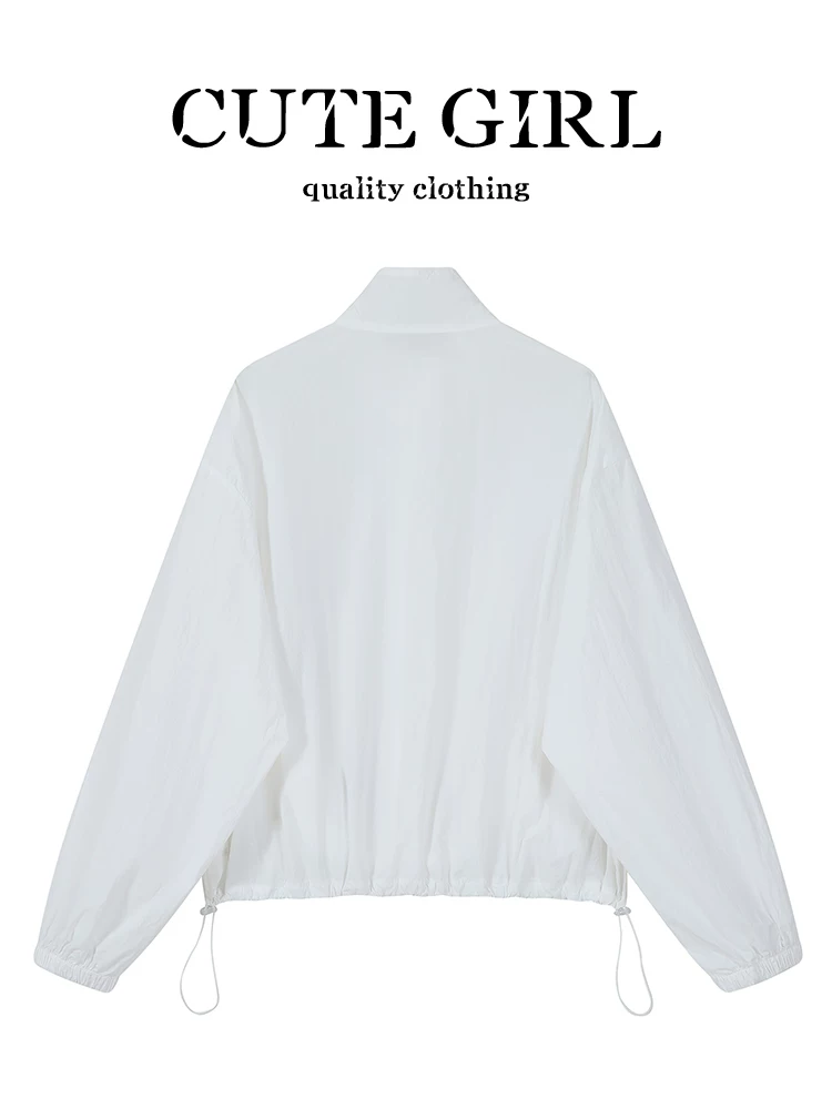 Áo khoác chống nắng cổ đứng thêu phong cách Hàn Quốc dễ thương dành cho nữ, áo khoác cardigan có khóa kéo ngoài trời phong cách lười biếng mùa hè