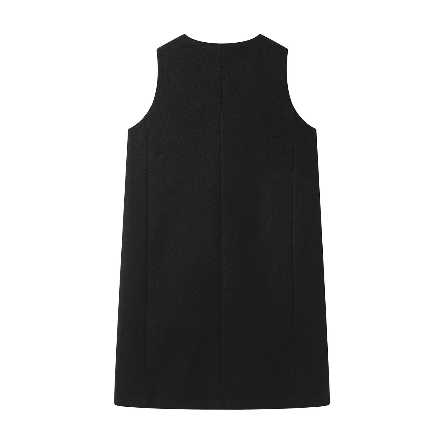 CuteGirl váy vest len ​​không tay màu đen cao cấp kiểu Pháp dành cho nữ trong mùa xuân váy ngắn cổ tròn xếp lớp