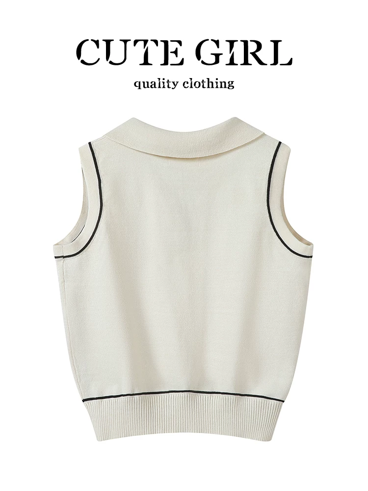 Áo vest dệt kim không tay cổ polo cổ điển Hàn Quốc CuteGirl dành cho nữ, áo kiểu dáng rộng rãi, đa năng, cao cấp mùa hè