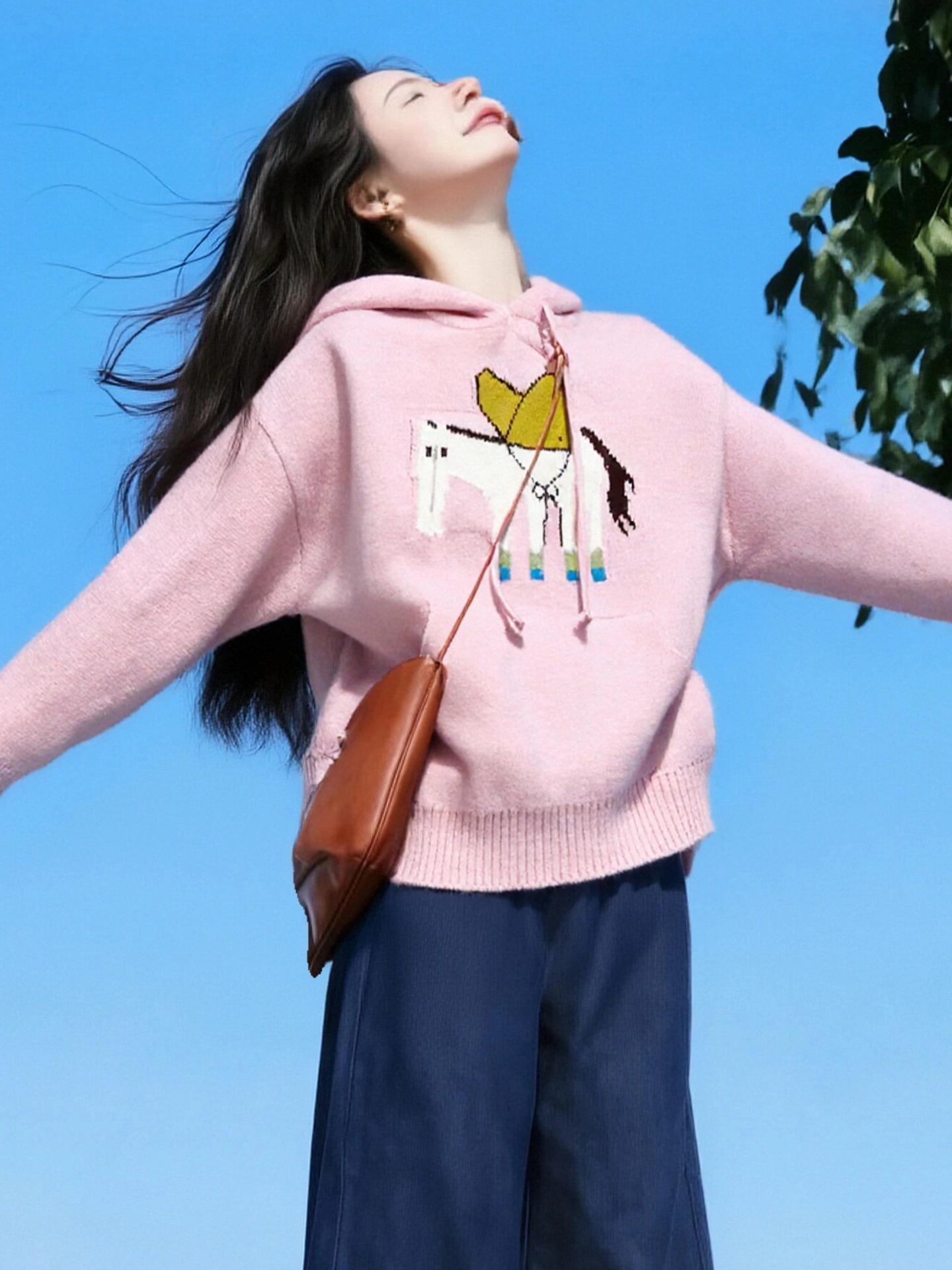Áo len có mũ trùm đầu màu hồng kiểu Hàn Quốc CuteGirl dành cho nữ, áo len dệt kim lười biếng siêu đẹp cho mùa đông