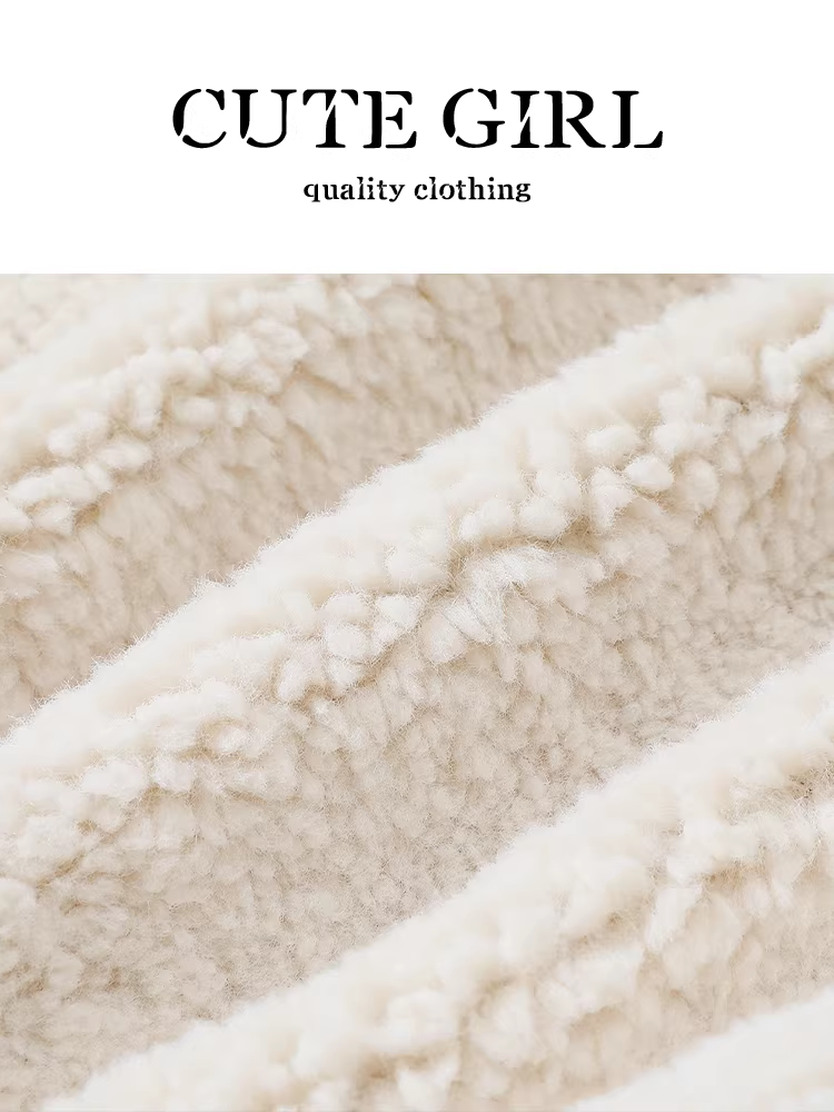 Áo khoác da lót lông cừu màu cà phê phong cách CuteGirl Barn dành cho nữ, áo khoác dáng rộng đa năng cao cấp mùa thu