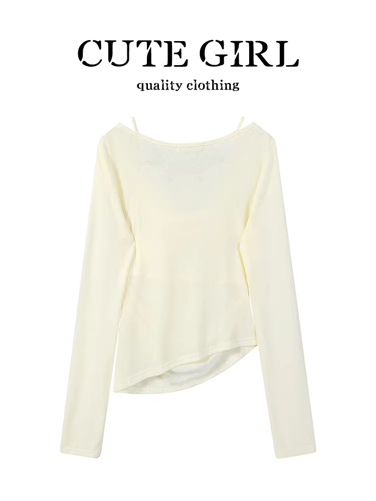 Áo thun dài tay đính cườm phong cách Pháp CuteGirl dành cho nữ, áo cổ thuyền đa năng dáng ôm cao cấp mùa thu
