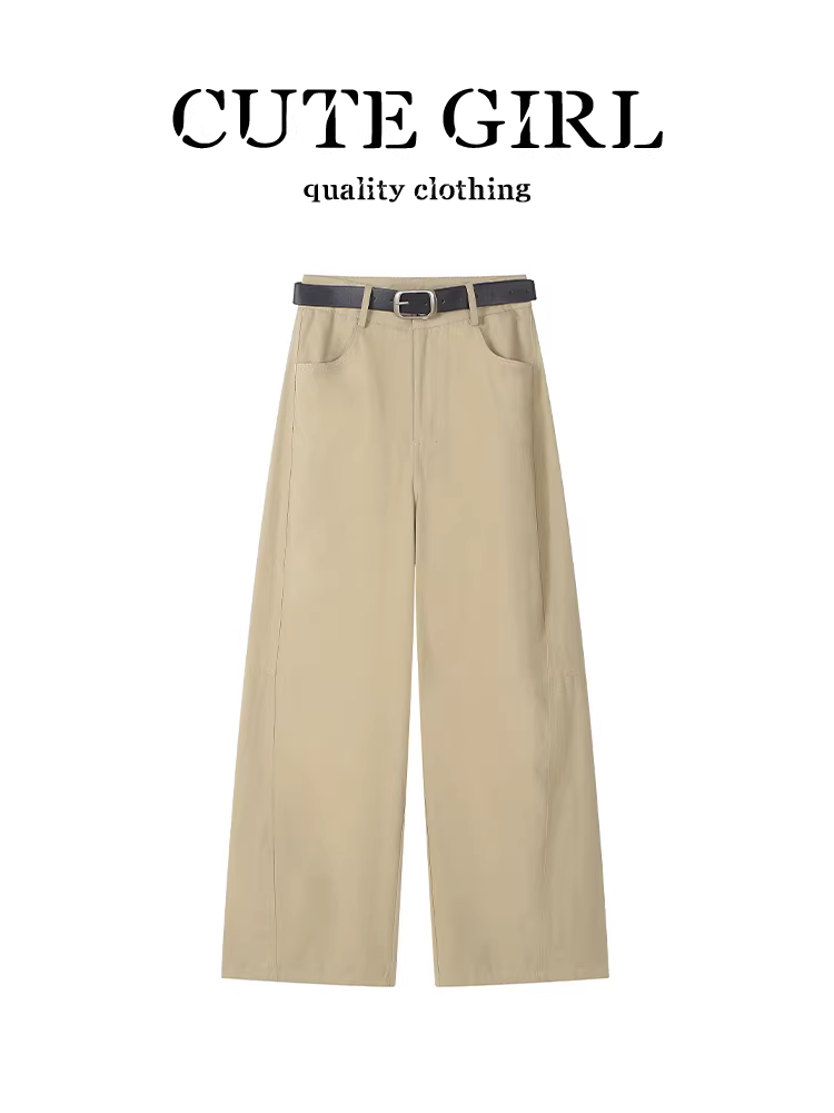 Quần ống rộng màu kaki cổ điển của CuteGirl dành cho nữ, mùa thu đông, quần ống rộng kiểu dáng thời trang, rộng rãi, giản dị, đa năng