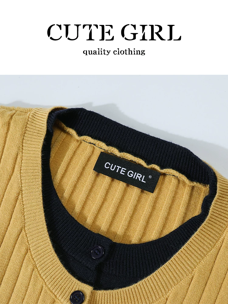 Áo len dệt kim giả hai mảnh màu sắc phối hợp phong cách preppy CuteGirl dành cho nữ, mùa đông, nhỏ nhắn, dáng rộng, giản dị, đa năng, áo len giảm tuổi tác