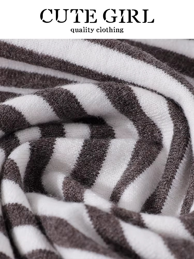 Váy dệt kim sọc hai mảnh dễ thương dành cho nữ, đầu thu, thanh lịch, dáng rộng, tôn dáng, đa năng