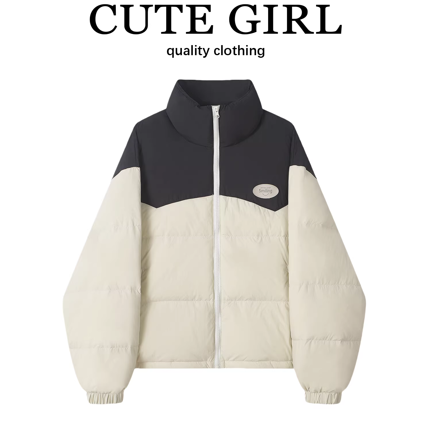 Áo khoác lông vũ màu trắng phối màu theo phong cách retro của CuteGirl dành cho nữ, áo khoác phao đa năng mùa đông dành cho người có vóc dáng nhỏ nhắn.