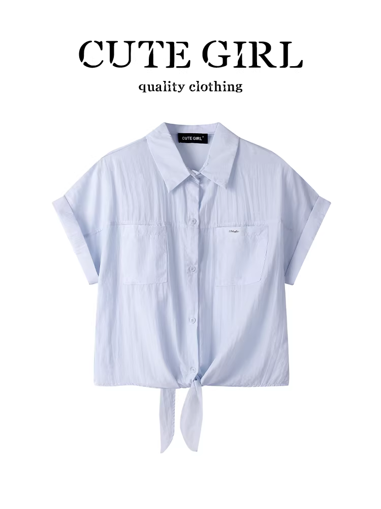 Áo sơ mi ngắn tay cổ POLO giảm tuổi tác phong cách Hàn Quốc dễ thương dành cho nữ mùa hè dáng rộng và đa năng