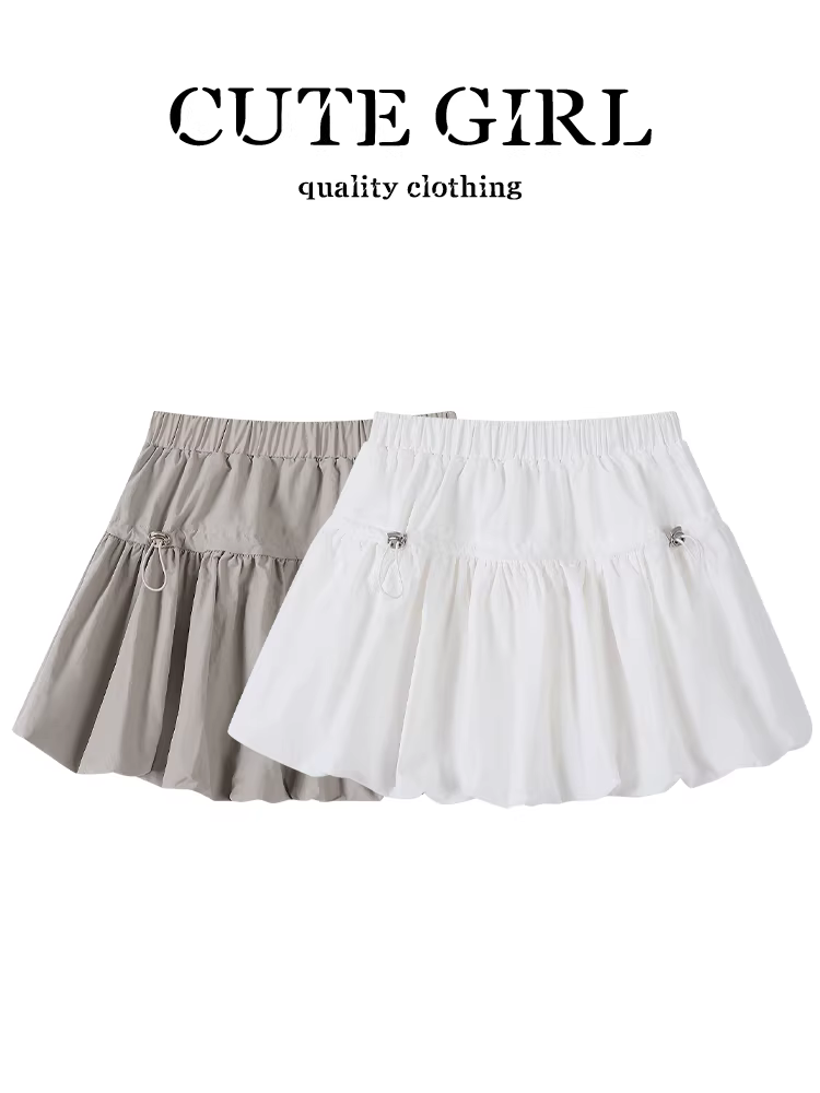 CuteGirl Váy hoa trắng lưng cao co giãn phong cách ngọt ngào Hàn Quốc dành cho nữ, váy ngắn giảm béo mùa hè dành cho người nhỏ nhắn.