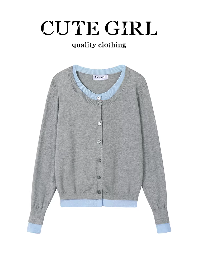 Áo len dệt kim cổ tròn phối màu cổ điển Hàn Quốc CuteGirl dành cho nữ, mùa thu đông, áo len thanh lịch, dáng rộng, giản dị, đa năng