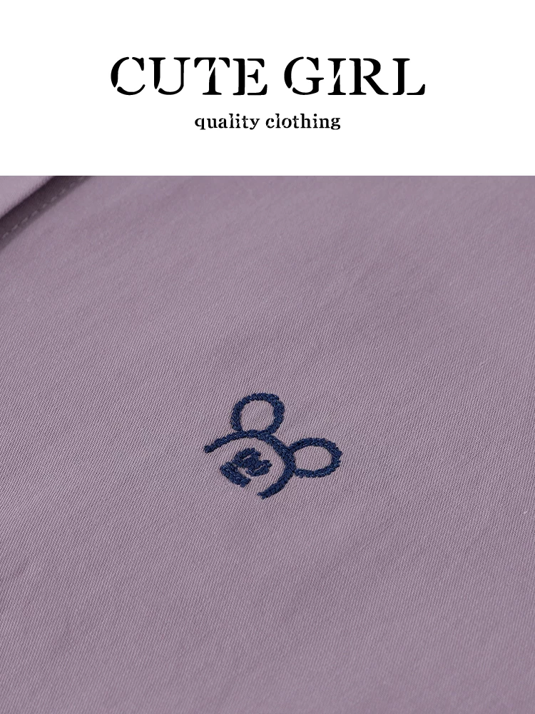 Áo sơ mi cổ polo thêu hình Mickey màu tím phong cách Hàn Quốc dành cho nữ, thiết kế mùa thu, dáng rộng và đa năng, áo giảm tuổi tác