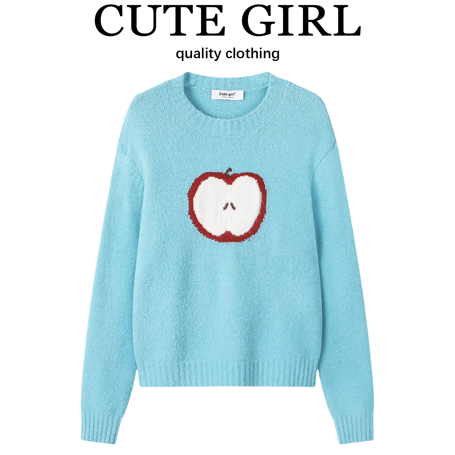 Áo len chui đầu cổ tròn màu xanh nhạt kiểu Hàn Quốc CuteGirl dành cho nữ, áo ấm đa năng phong cách lười biếng mùa thu đông