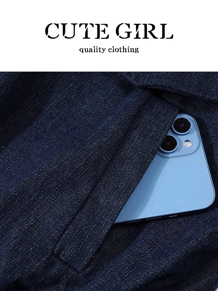 Áo khoác denim lót lông màu xanh lam phong cách Hàn Quốc CuteGirl dành cho nữ, phong cách mùa thu, áo khoác dáng rộng, giản dị và đa năng