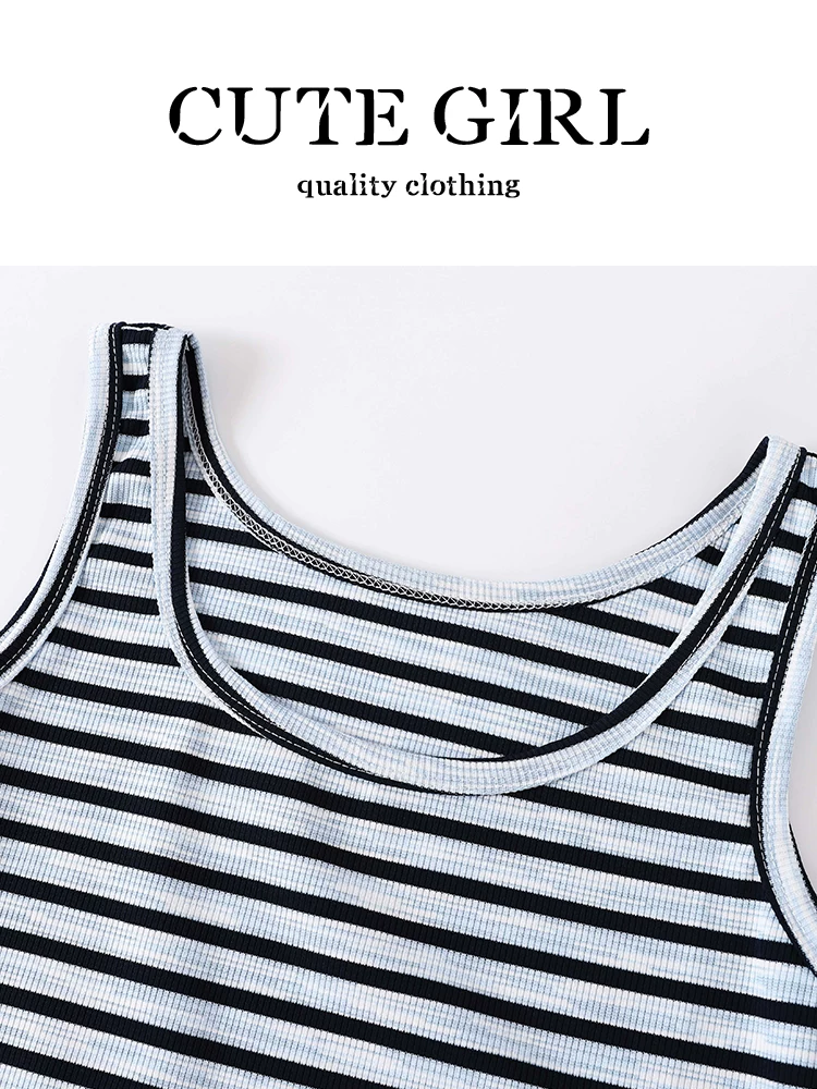 Bộ trang phục ootd mùa hè CuteGirl dành cho nữ, áo chống nắng dài tay màu xanh với áo vest sọc hai mảnh
