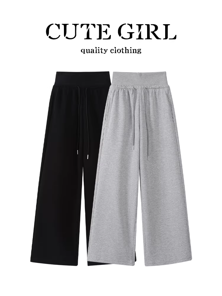 Quần ống rộng co giãn màu xám phong cách CuteGirl dành cho nữ, quần ống rộng dáng rộng cao cấp mùa thu