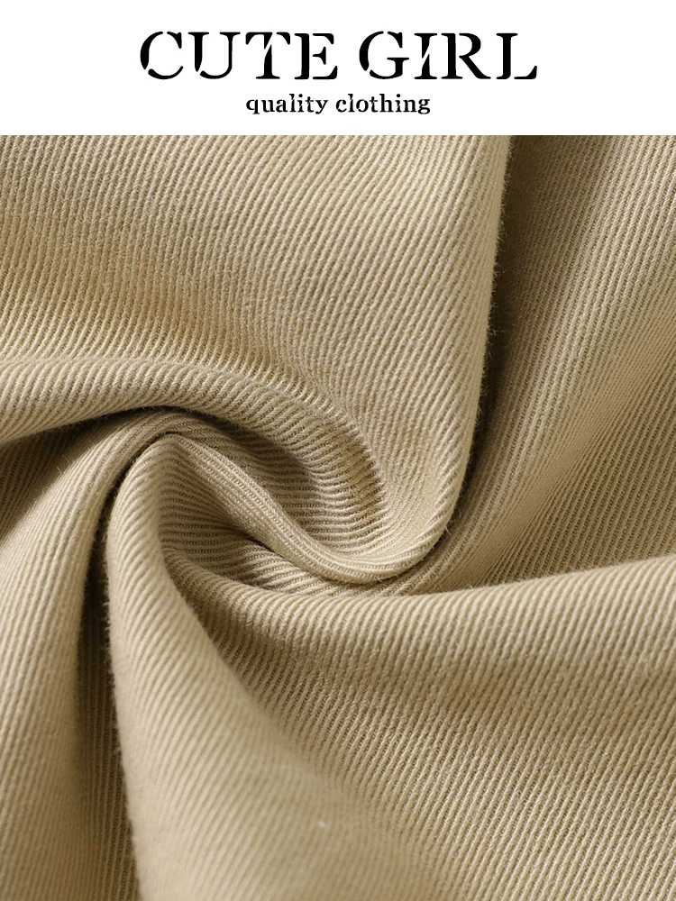 Quần kaki phối ren phong cách retro của CuteGirl dành cho nữ, quần ống rộng đa năng dáng rộng mùa xuân hè