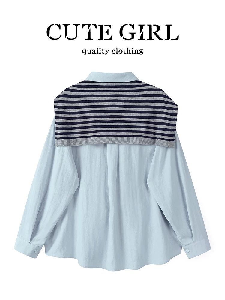 Áo sơ mi cổ polo có khăn choàng cổ điển CuteGirl dành cho nữ vào đầu mùa thu, áo sơ mi xếp lớp đơn giản, rộng rãi, giản dị và đa năng