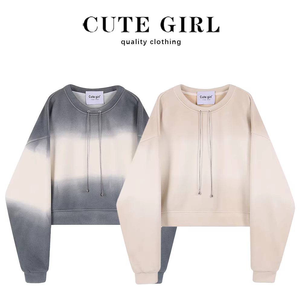 Áo khoác dáng rộng phong cách dễ thương, màu chuyển sắc, cổ tròn ngắn, lót lông cừu dành cho nữ, mùa thu đông 2025 kiểu mới