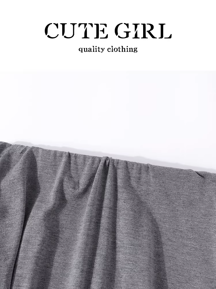 Bộ đồ nhỏ xinh độc đáo và xinh đẹp dành cho nữ, áo thun ngắn tay lệch vai màu xám mùa hè, váy chữ A, bộ hai mảnh