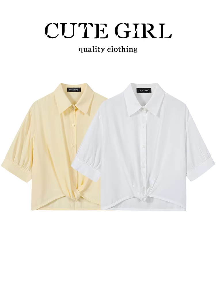 Áo sơ mi ngắn tay màu trắng phong cách Hàn Quốc dễ thương dành cho nữ, áo ngắn đa năng mùa hè dành cho người đi làm