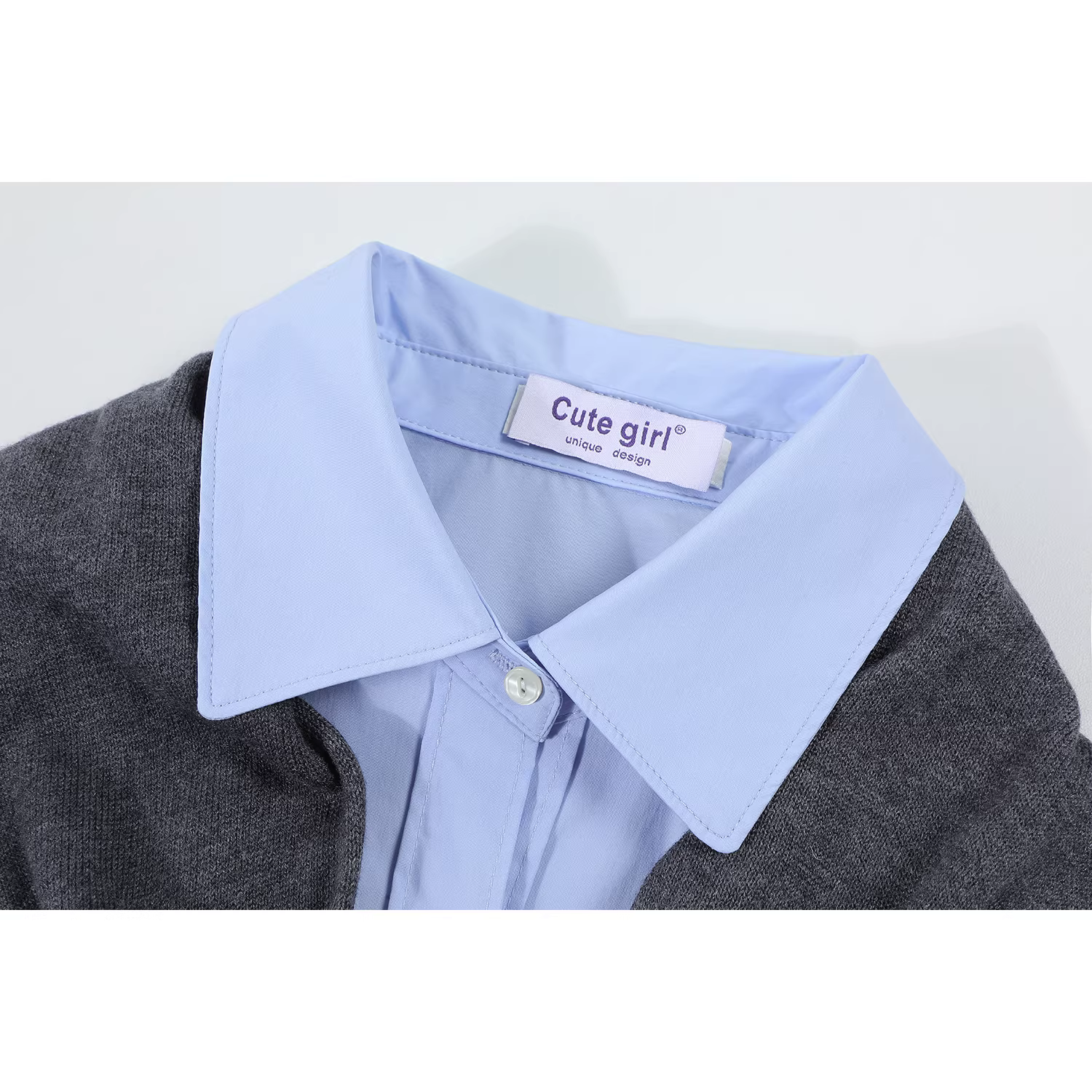 Áo sơ mi dài tay màu xanh cổ điển kiểu Pháp CuteGirl dành cho nữ, áo khoác đa năng độc đáo mùa xuân thu