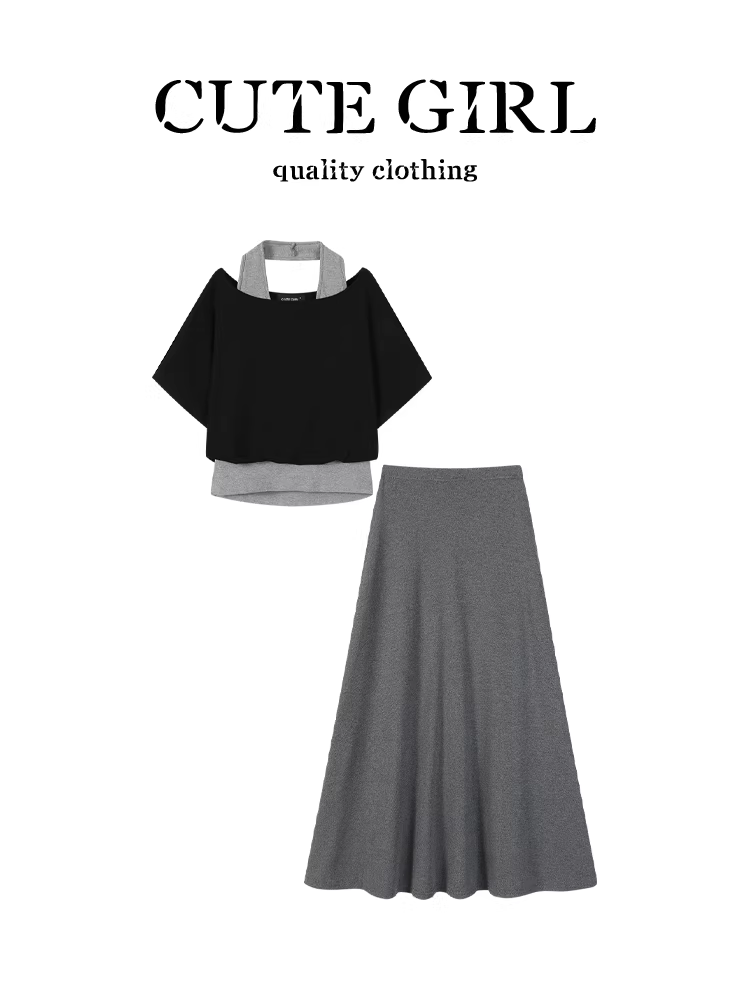 Bộ trang phục thoải mái phong cách Hàn Quốc dành cho nữ, áo thun ngắn tay mùa hè, áo yếm, váy chữ A, bộ ba món