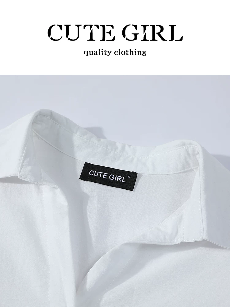 Áo sơ mi cổ polo màu trắng sành điệu của CuteGirl dành cho nữ, dáng rộng và đa năng, áo sơ mi sang trọng cho mùa thu đông.