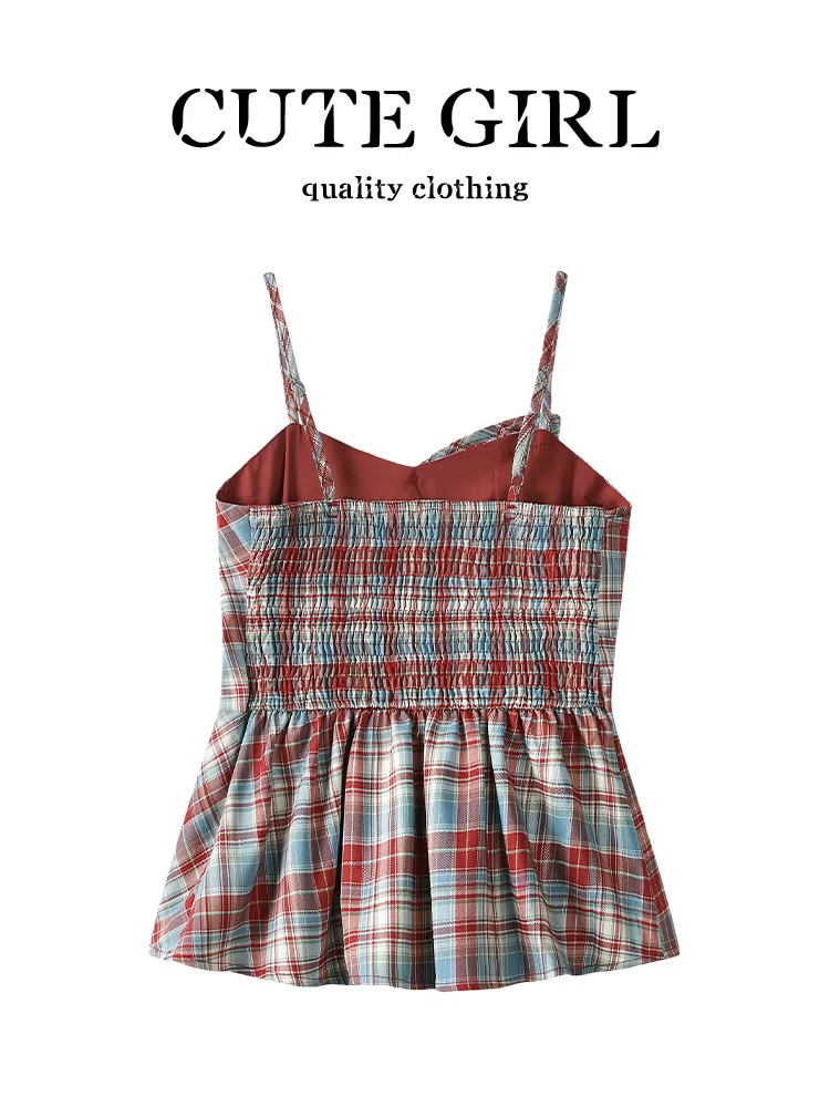 Áo camisole không tay kiểu Pháp phối màu kiểu Pháp thiết kế xếp nếp kiểu Pháp dành cho nữ mùa hè