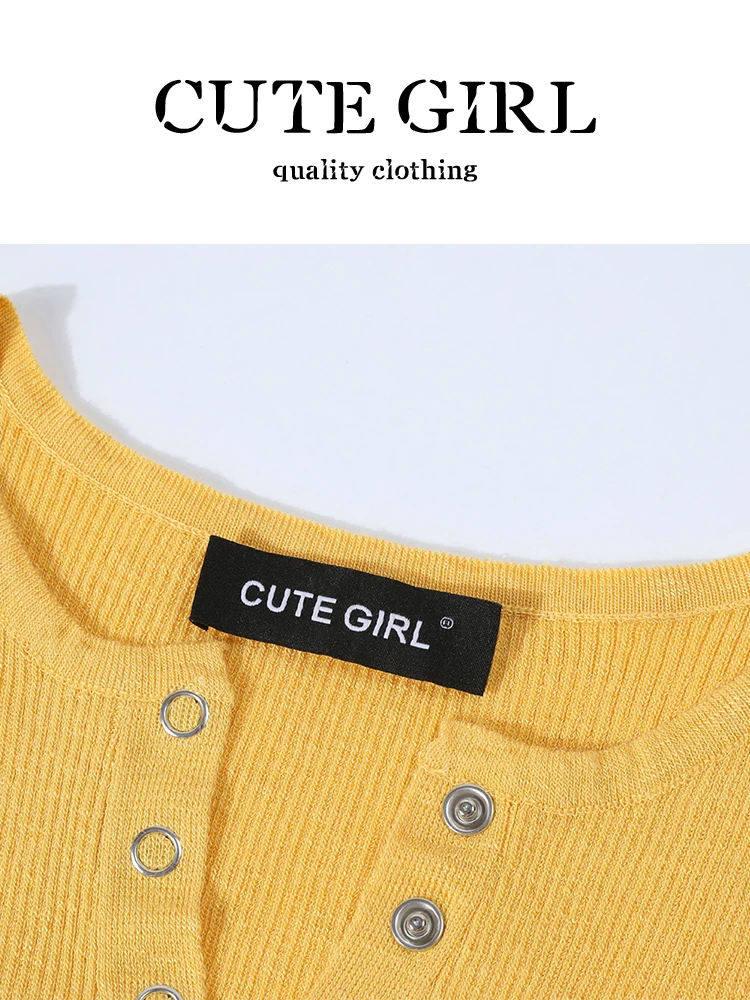 Thiết kế độc đáo của CuteGirl, áo thun dệt kim giả hai mảnh màu tương phản dành cho nữ, áo thun giảm béo mùa hè tuyệt đẹp