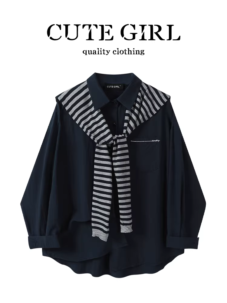 Áo sơ mi dài tay thiết kế CuteGirl cho nữ, đầu thu, cao cấp, dáng rộng, đa năng, áo độc đáo