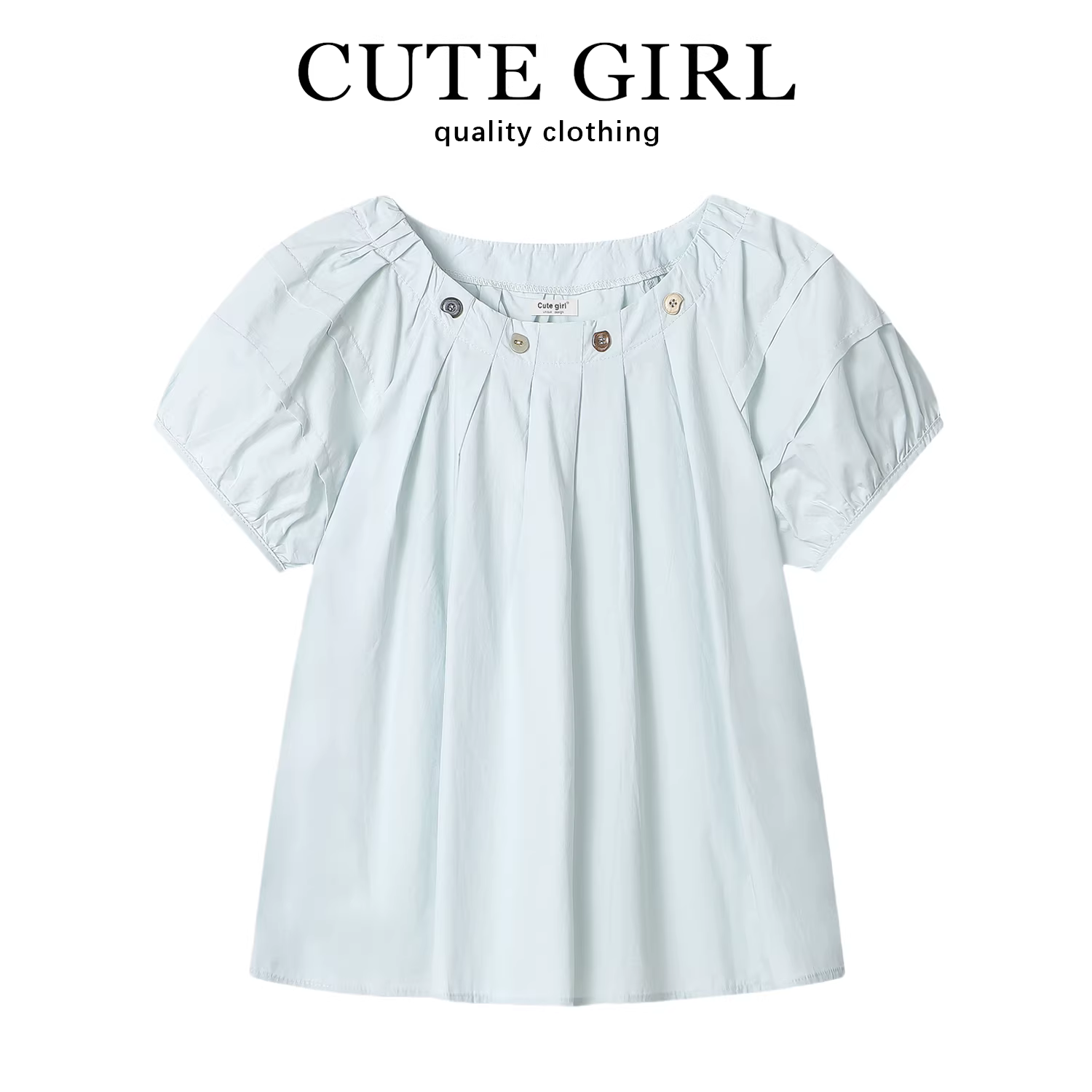 Áo sơ mi tay bồng dễ thương phong cách CuteGirl dành cho nữ mùa hè 2025, kiểu dáng mới, cổ tròn, nút cài, thanh lịch.