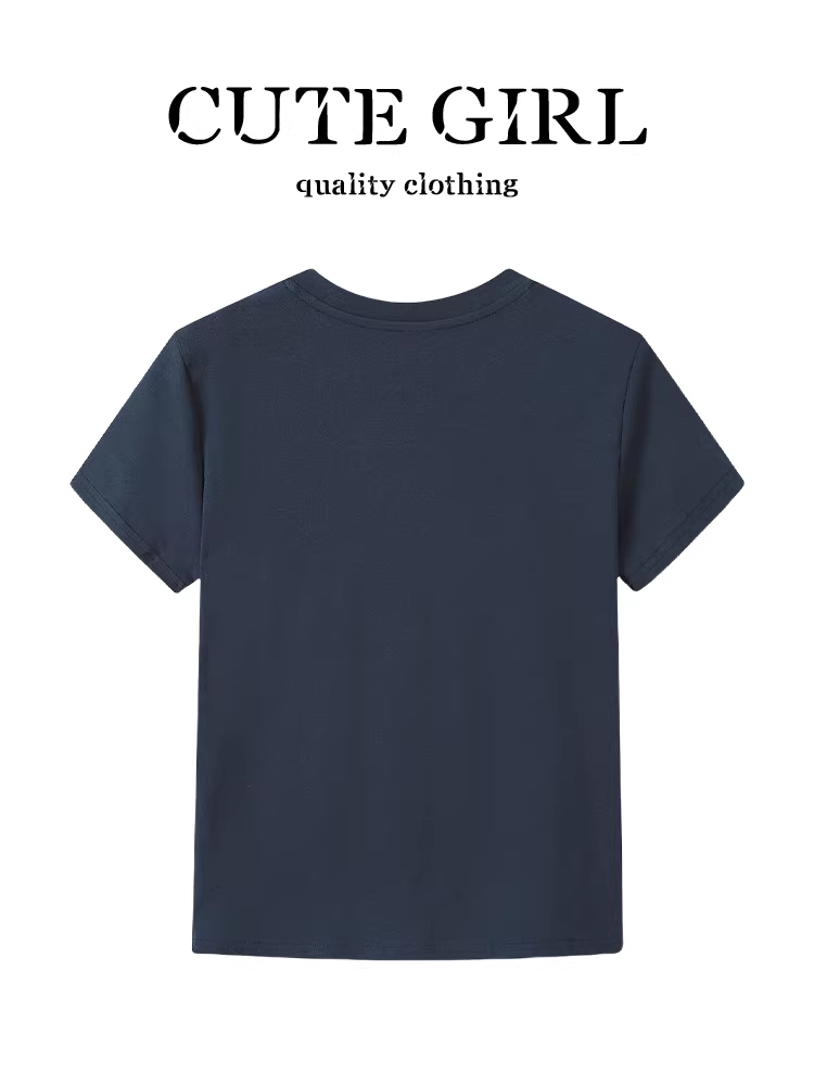 Áo thun ngắn tay cổ tròn in hình siêu phong cách của CuteGirl dành cho nữ, áo thun dáng ôm cao cấp đính cườm mùa hè