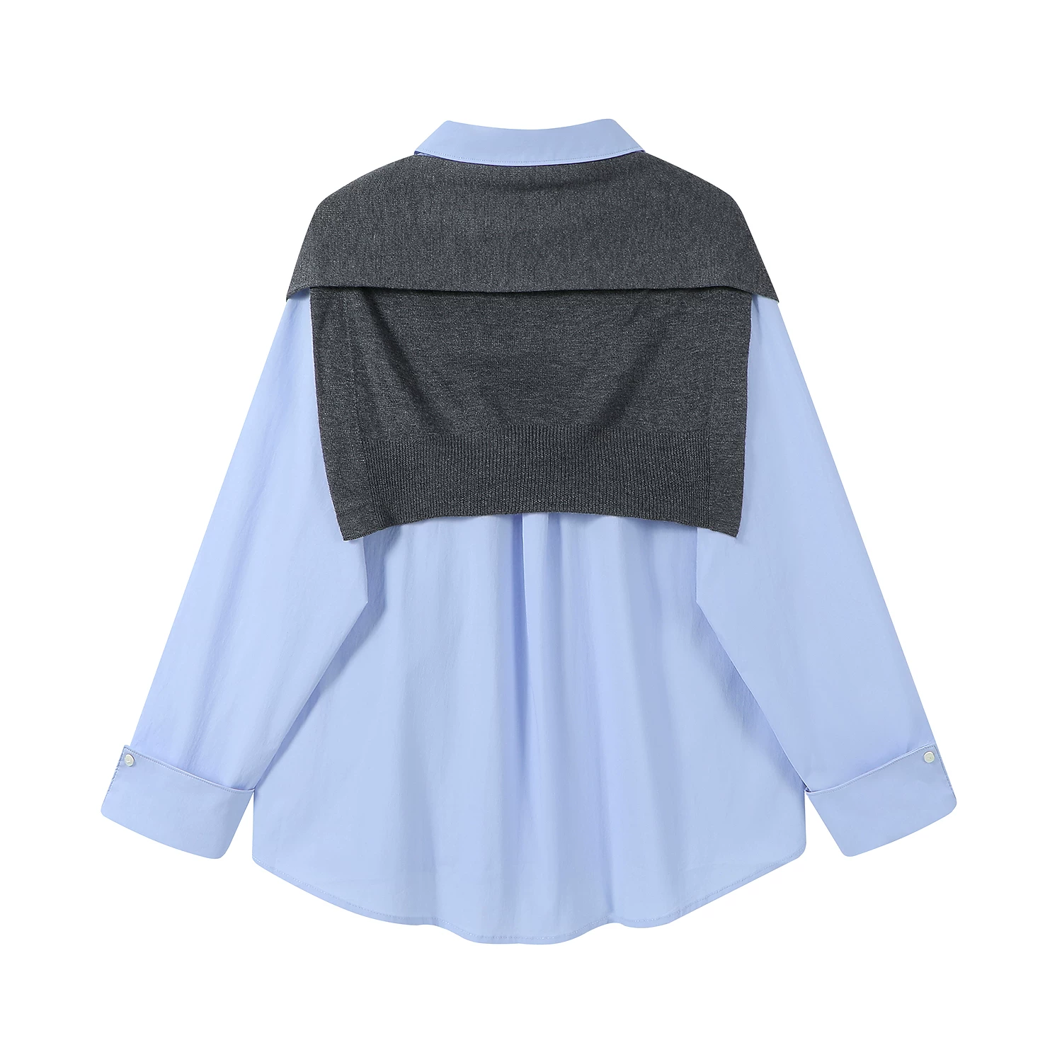 Áo sơ mi dài tay khăn choàng màu xanh phong cách Hàn Quốc dễ thương dành cho nữ đầu thu lười biếng áo khoác dáng rộng giản dị áo sơ mi hàng đầu