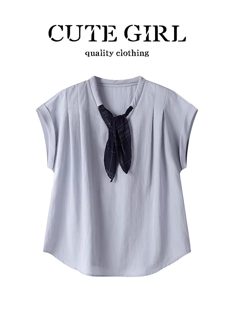 Áo sơ mi ngắn tay cổ chữ V màu trắng sành điệu của CuteGirl dành cho nữ, thời trang mùa hè, giảm tuổi tác, áo đa năng