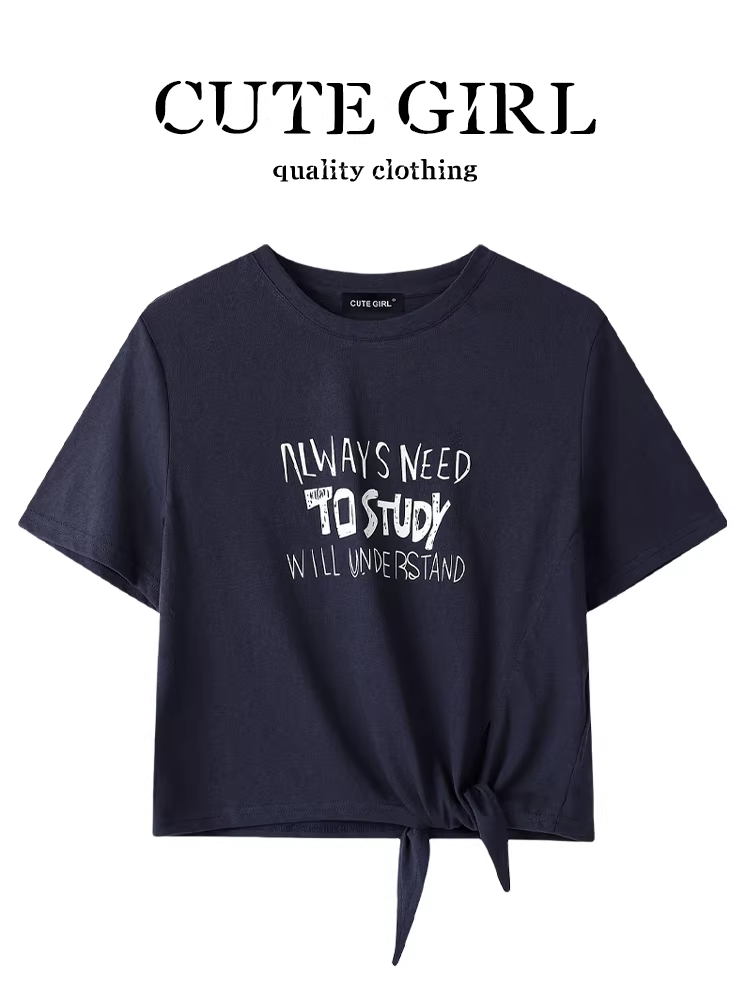 Áo thun ngắn tay in chữ giảm tuổi tác dễ thương dành cho nữ, áo ngắn tay đa năng thời trang mùa hè