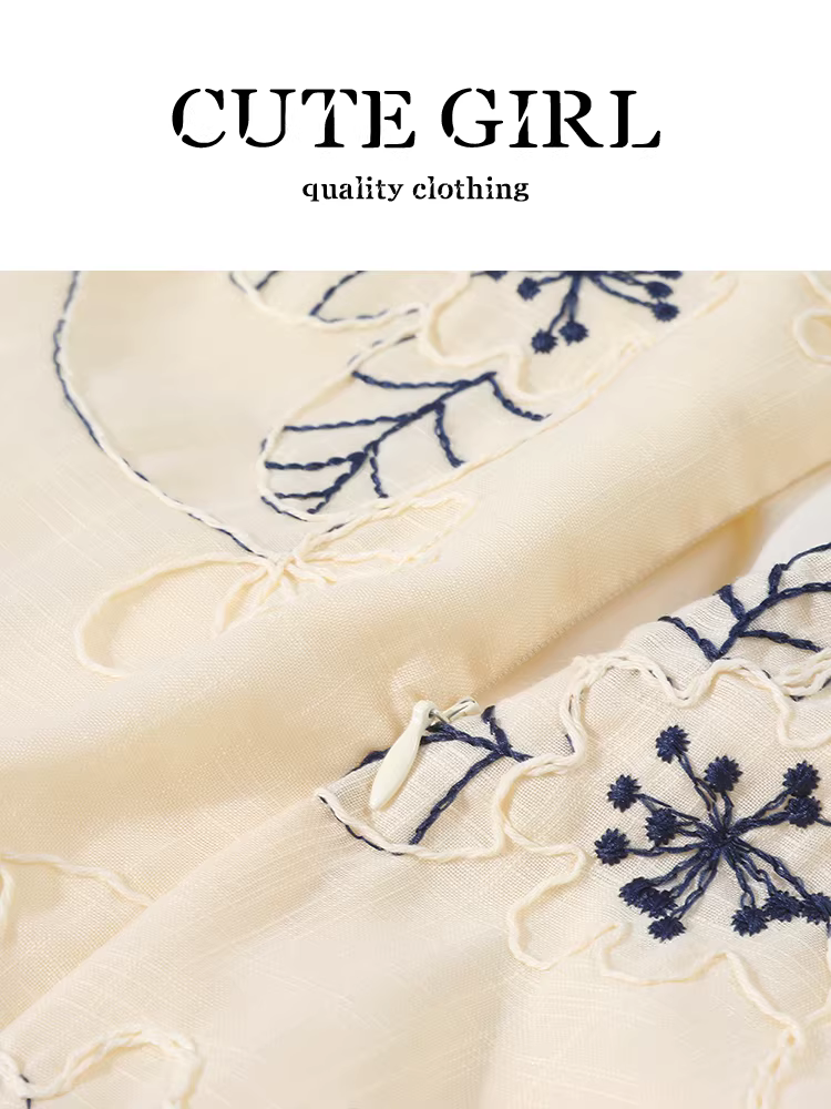 CuteGirl kiểu Pháp thêu nặng hoa ba chiều cổ yếm kiểu dây áo kiểu dáng mùa hè dành cho nữ áo dáng rộng